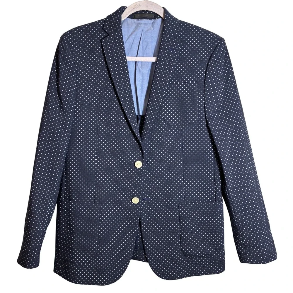 Lauren Ralph Lauren Navy Blue Polka Dot Cotton Blend Blazer Jacket Size 20R